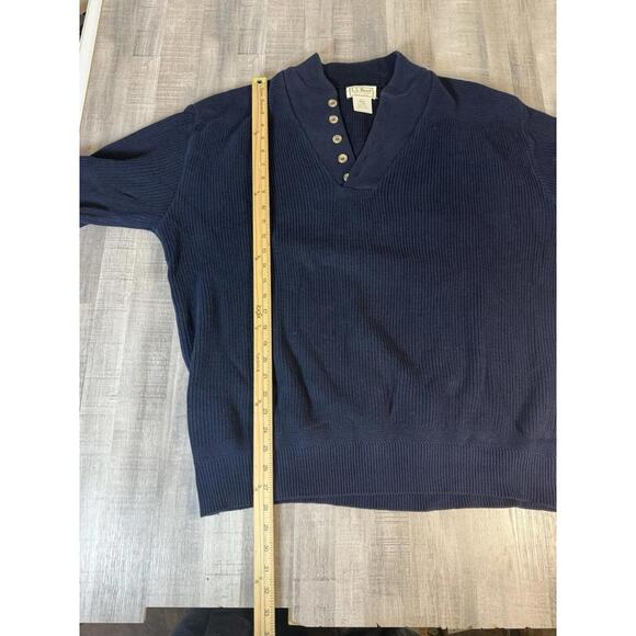 Vintage Ll Bean Five Button Henley Shirt Heavyweight Sweater Navy Blue Men’s LT - Picture 8 of 8